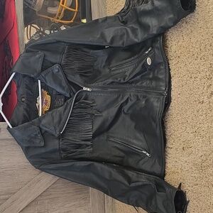 Vintage Harley Davidson Genuine Leather Black Motorcycle Jacket Fringe Womens XL